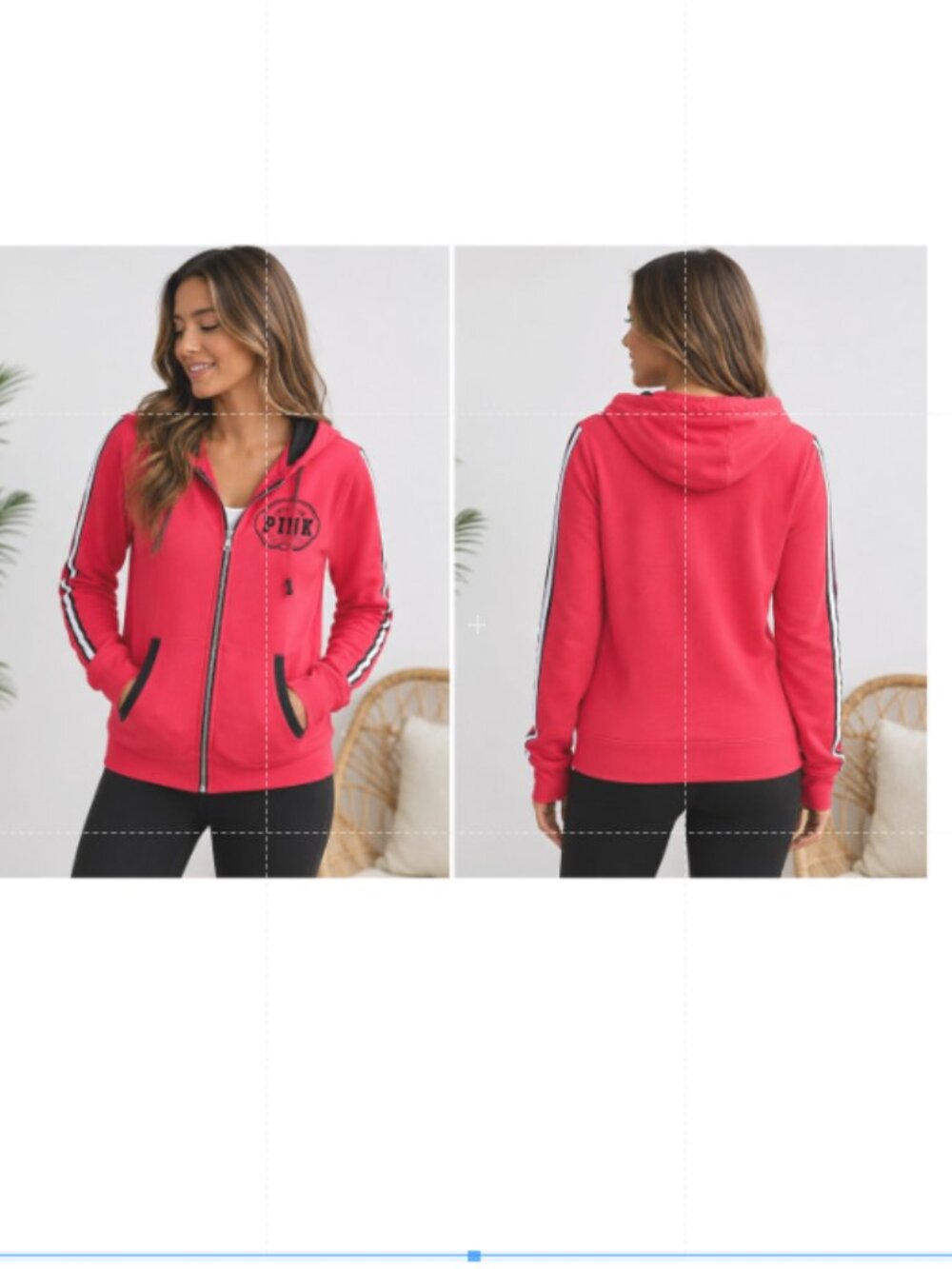 PINK Victoria's Secret Limited Edition Red Zip Hoodie XS | White & Black Stripe